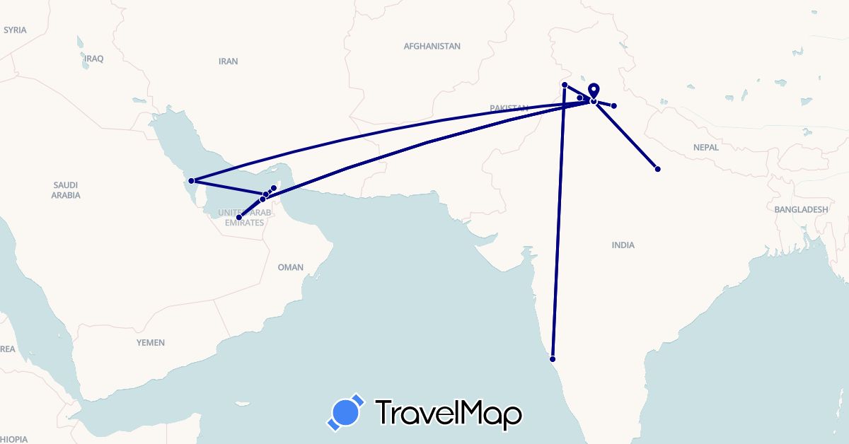TravelMap itinerary: driving in United Arab Emirates, Bahrain, India (Asia)